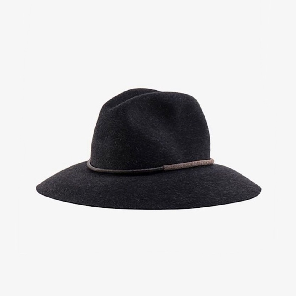 BRUNELLO CUCINELLI FELT MONILI LEATHER TRIM WESTERN HAT ELEGANT MODERN LUXURY M